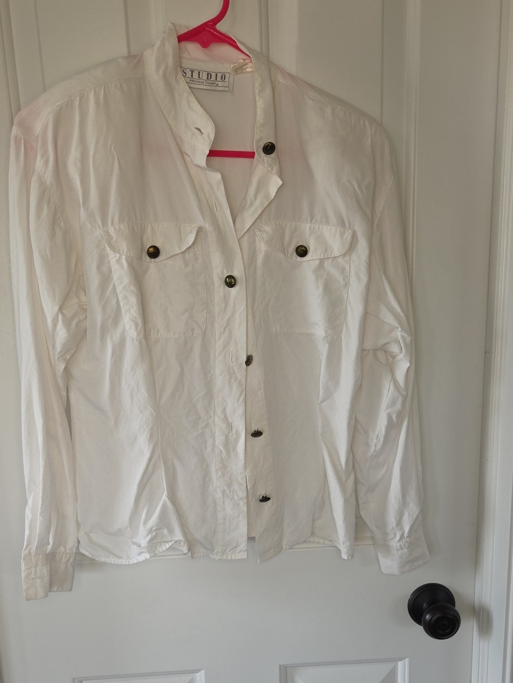 Studio White Rayon Button-Front Top with Chest Flaps